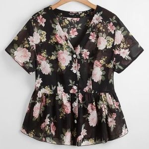 Sheer black floral blouse